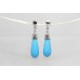Dangle Earrings Blue Turquoise Gem Stone Women's Solid Silver 925 Handmade A664
